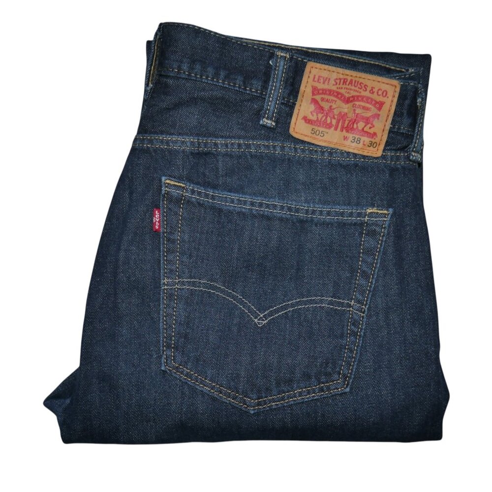 Levis 505 Regular Fit Jeans Men's Size 38x30 Straight Leg Blue Dark Rinse Denim